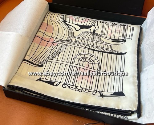 2025 Sallys 18 Momme Twill Silk Wrap Scarf Bird Cage Print Double Face Shawl 35" - Picture 12 of 34