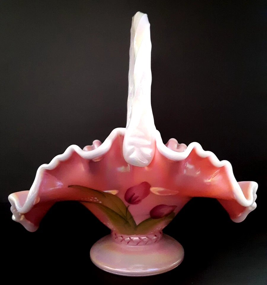 Fenton 95th Anniversary Pink Iridescent Opalescent Ruffled Bowl  9 1/4" x 8 1/2" - Image 4 of 4