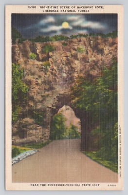 Postcard N-501 Night Time Scene Backbone Rock Near Tennessee Virginia State Line