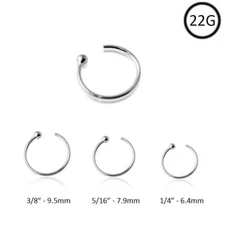 Open Nose Ring 925 Sterling Silver Hoop Choose Your Size 22 Gauge 22G