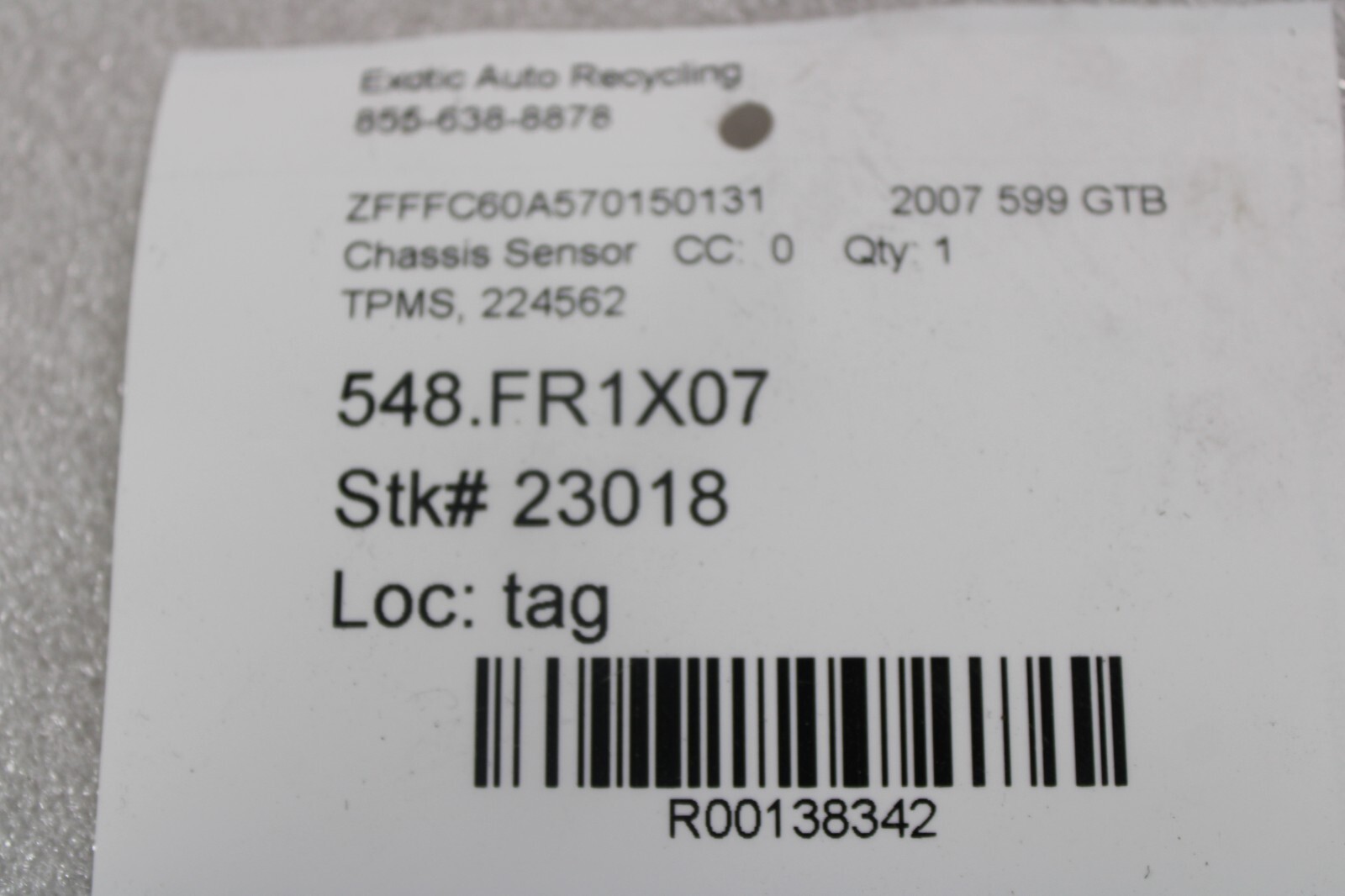 Ferrari 599, 612, Tire Pressure Antenna, Used, P/N 224562