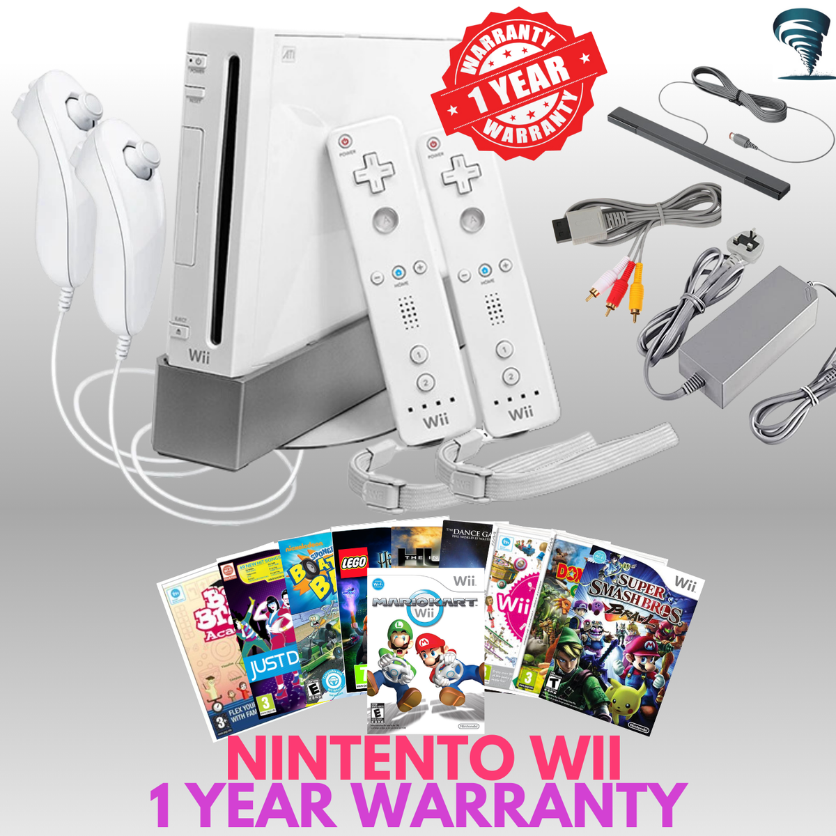 Nintendo Wii Console Kit Bundle Refurbished Two Controllers - Main Image