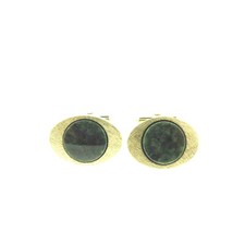 Vintage Signed Destino Jade Cufflinks Oval Gold Tone