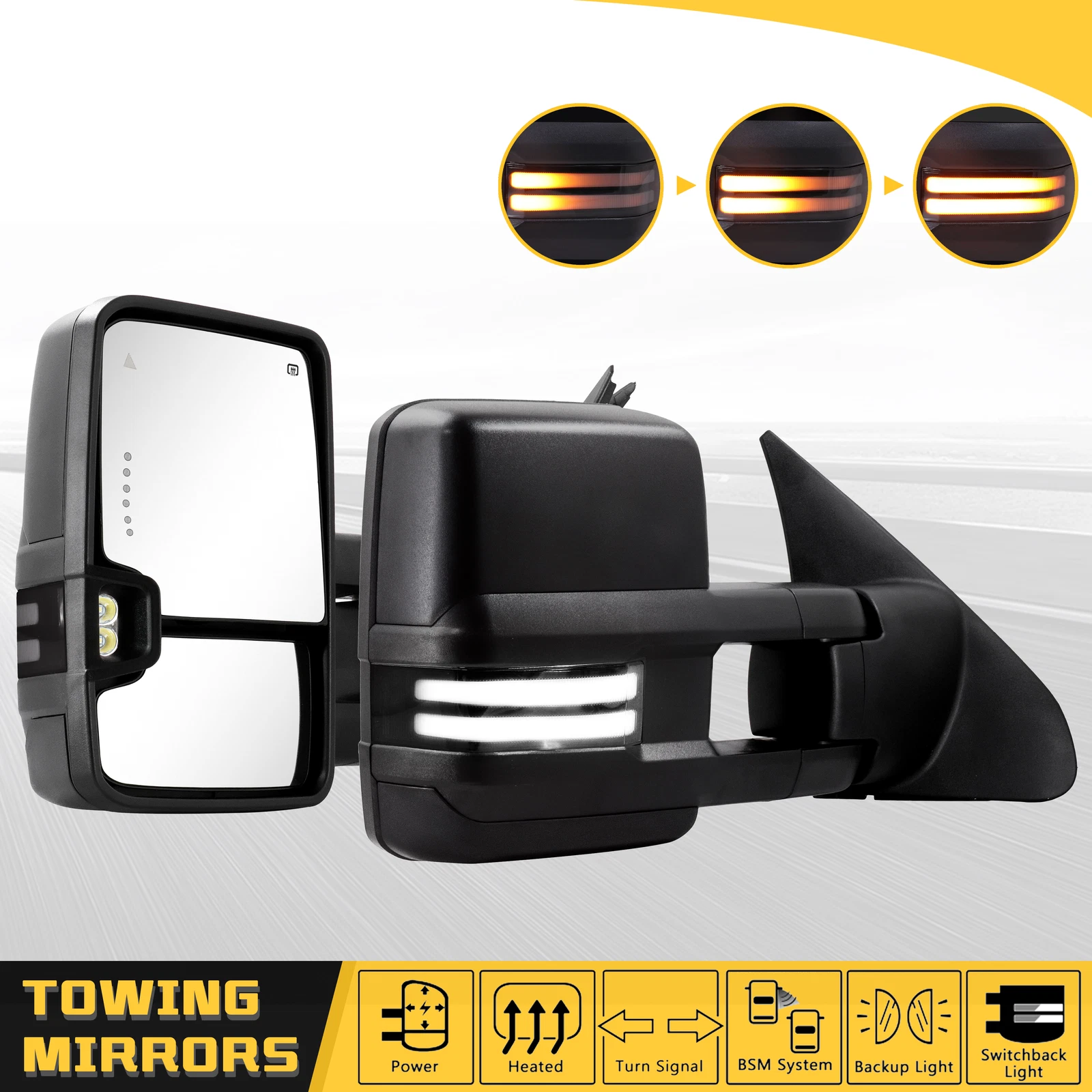 Pair Power Heated BSM Towing Mirrors LED Switchback for 2007-2021 Toyota Tundra