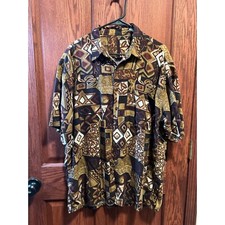 VTG 90s Rayon Abstract Print Multi Color Button Short Sleeve Shirt Mens Size XL