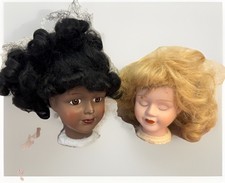 Two Vintage Detached Porcelain Doll Heads-One With Eyes Shut-4x3.5x3.5 Creepy