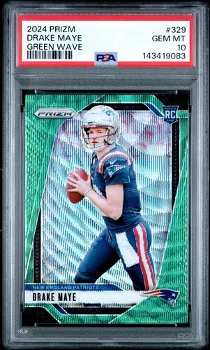 2024 Panini Prizm Drake Maye Green Wave #329 PSA 10 Rookie Patriots