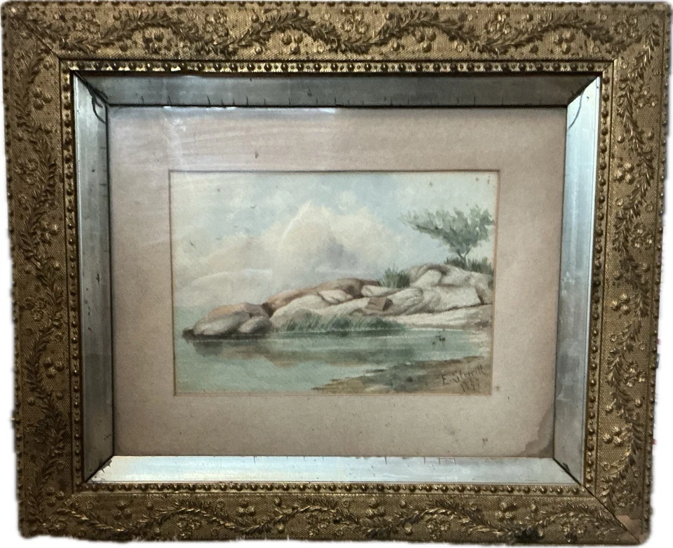 Antiguo arte original enmarcado en vidrio fechado en 1897 firmado por E. Sterritt Foto 4 de 4