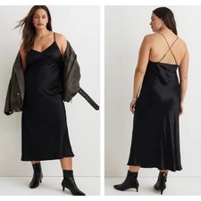 Madewell Layton Black Midi Slip Dress 10 Crisscross Back Minimalist Luxe Cami