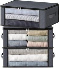 3-Pack Clothes Storage Bags 35L Closet Organizer Bins Gray Foldable Clear Window