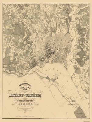 Topographical Map - Washington DC Maryland - Boschke 1861 - Vintage Wall Art