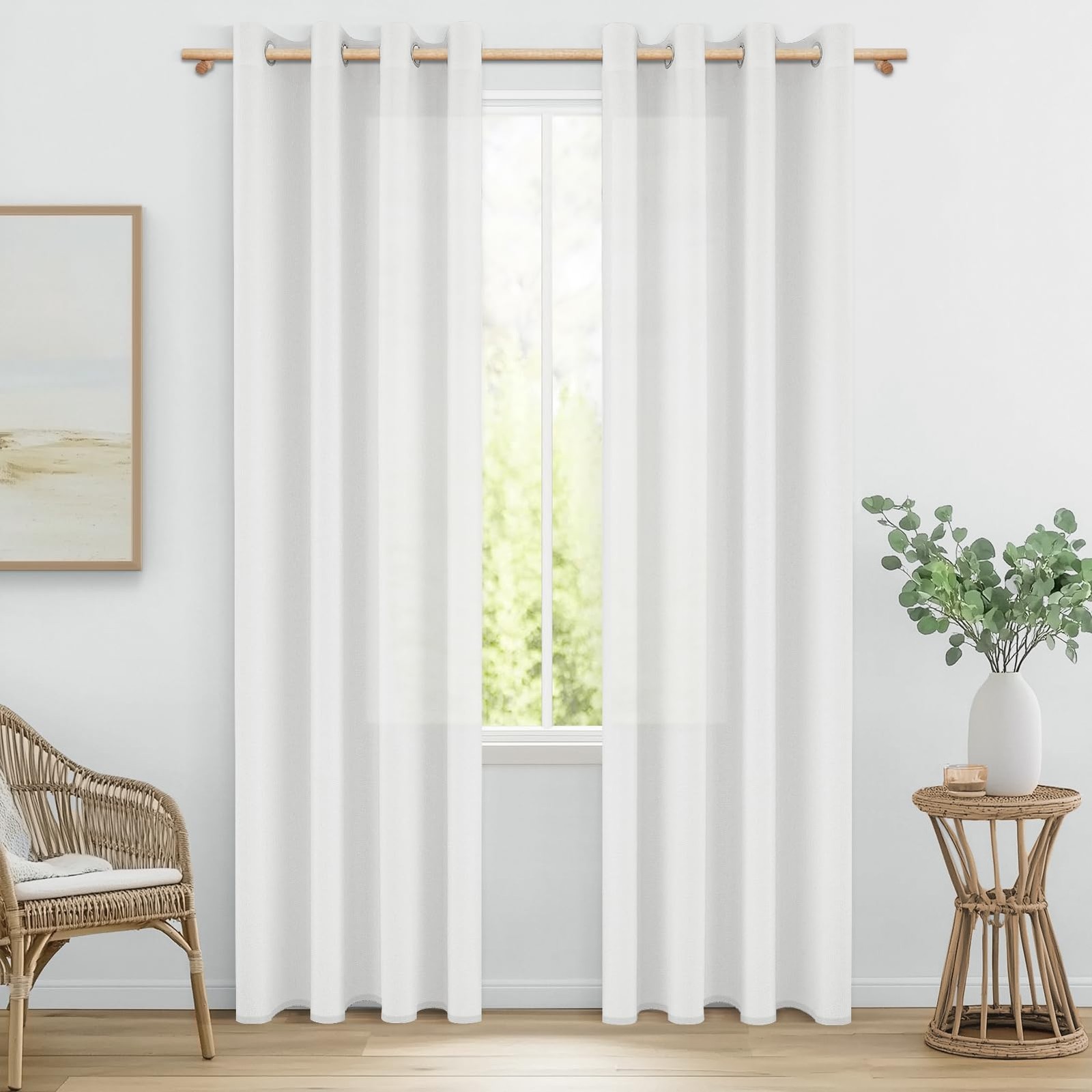 Rideau voilage blanc en lin 140x240 cm pour habiller les fenêtres du salon