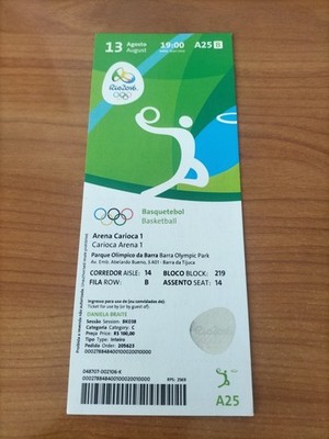 Used Ticket Olympic 13.08. 2016 Rio Olympia A25 Basketball Spain Lithuania 1