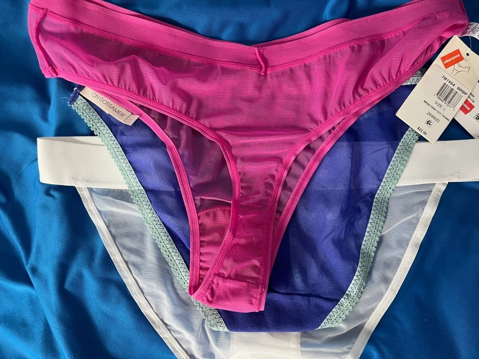 3 Pack Woman's Size L Mesh Transparent Panties DKNY, On Gossamer, Hanky Panky - Image 2 of 4