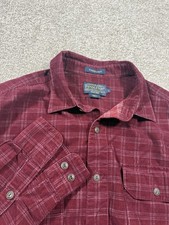Pendleton Men's L Regular Long Sleeve Button-Up Shirt Burgundy Plaid Pockets