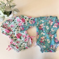 RuffleButts Floral Long Sleeve One Piece Rash Guards