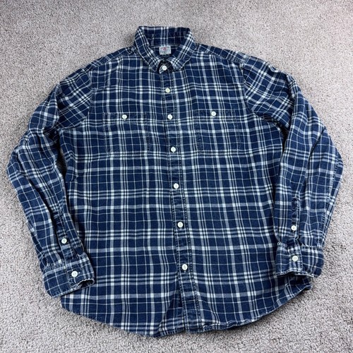 Faherty Shirt Mens Large Blue Plaid Tried & True Chambray Workshirt Indigo Dyed