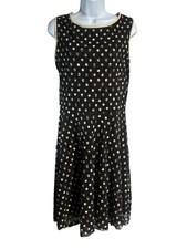Black Gold Metallic Polka Dot Sleeveless Midi Dress Tiana B Size 8