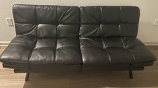 Convertible Black Faux Leather Futon Sofa