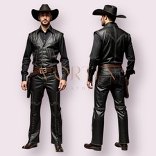 Men's Gay Leather Set Of Pant & Vest In Genuine Lambskin Leather Set COWBOY