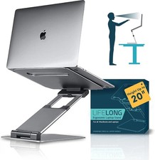Aluminum Adjustable Laptop Stand Extra Tall 20 Inch Grey Portable Foldable Desk
