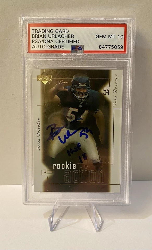 2000 Upper Deck Gold Reserve Brian Urlacher /2500(RC.AU) Auto HOF 18 PSA 10 Bears - Imagem 3 de 3