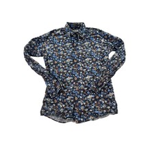 Eton Signature Twill Slim Fit Shirt Mens 15.5 M Blue Floral Print Cotton Dress