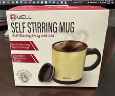 🔥NEW B Well Self Stirring Mug with Lid YELLOW Travel Coffee Cup Stainless Steel