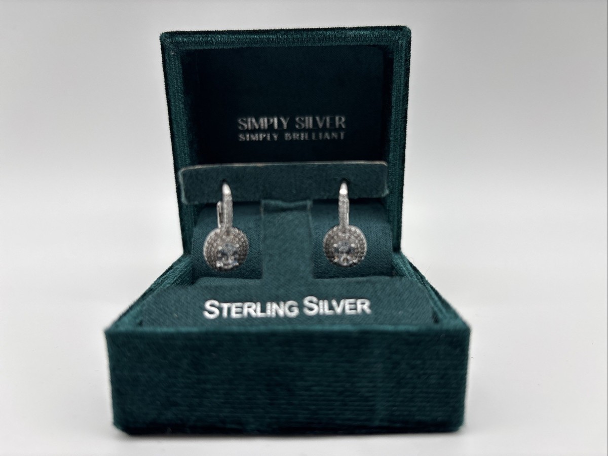 Simply Silver CZ Sterling Silver 925 Brilliant Hallo Leverback