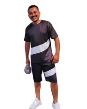 Men's Black  White Color-Block T-Shirt  Shorts Set   Bold Casual Two - Medium