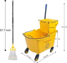 35 Quart Commercial Mop Bucket with Side Press Wringer on Wheels Include Mop 