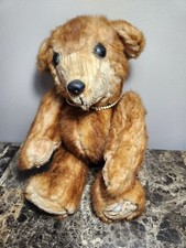 Vintage Brown Mohair Fully Jointed Teddy Bear 15" Mid Century Black Eyes