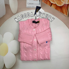POLO RL Women  s M Pink Cable Knit Button Cardigan Sweater Pony Logo