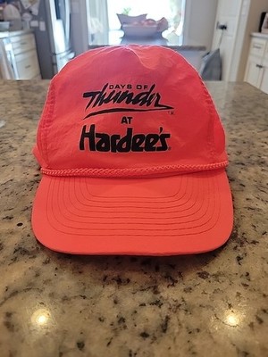 Vintage Days Of Thunder Har Cap Neon Orange Nylon Trucker Strap Back Hardees 90s