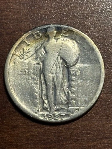 🔥1927-S Standing Liberty Quarter, KEY DATE, LOW MINTAGE, Scratched,BID TO WIN🔥