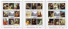 GUYANA 1993 FAMOUS PAINTINGS from LOUVRE MUSEUM  x3 Mini Sheets MNH CV$24.00