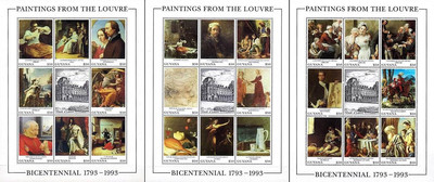 Guyana 1993 Berühmte Gemälde Aus Louvre Museum x3 Mini Blätter MNH Cv $ 24.00