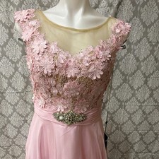 Alyce Paris Pink Chiffon Floral Beaded A-Line Gown Illusion Neck Size 10 Lot #8
