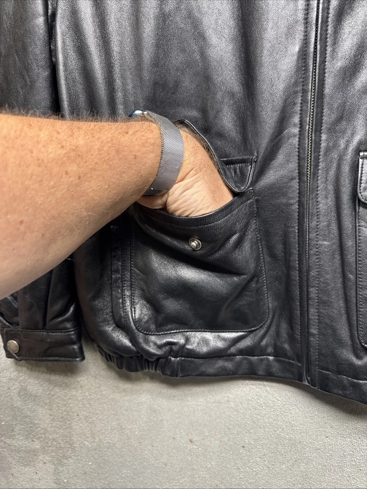 Chaqueta de Cuero Izod Negra Para Hombre Grande Clásica Bombardero Moto Estilo Core Foto 3 de 4