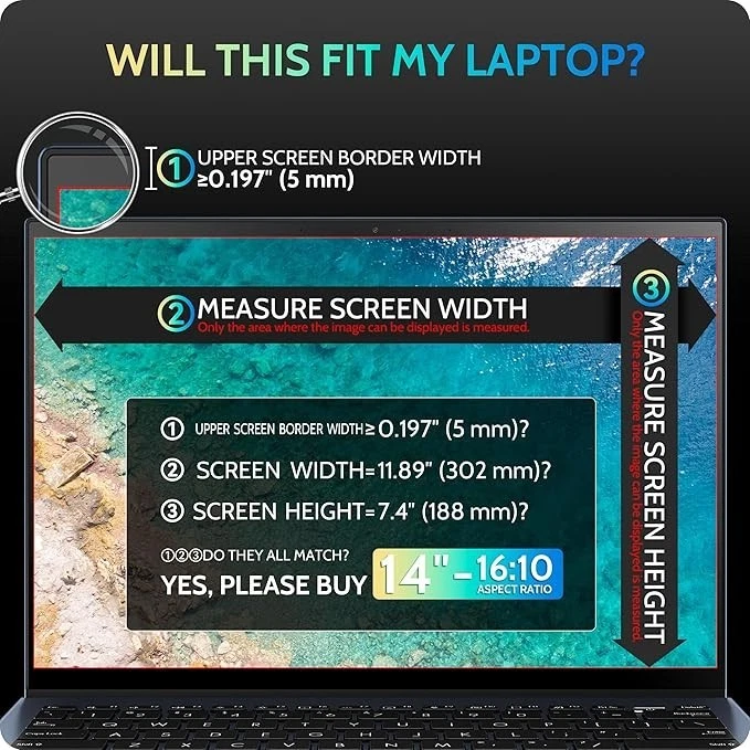 Magnetic Laptop Privacy Screen 14" 16:10 Monitor Blue Light Filter Anti-Glare - Image 2 of 4