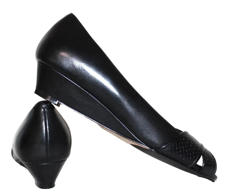 🔥New COLE HAAN Air Elly 8 US Woven Black Premium Cowhide Leather Peep-Toe Wedge - Image 4 of 4