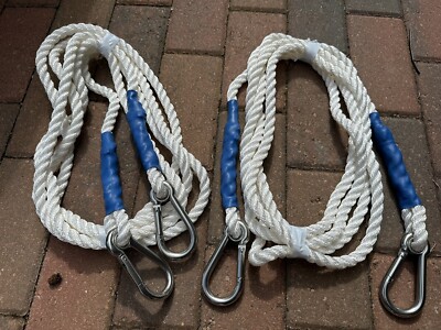 Paar 4m Festmacherleinen 12mm Nylon mit 10mm unverlierbarer Öse S/S Karabinerhaken gespleißt