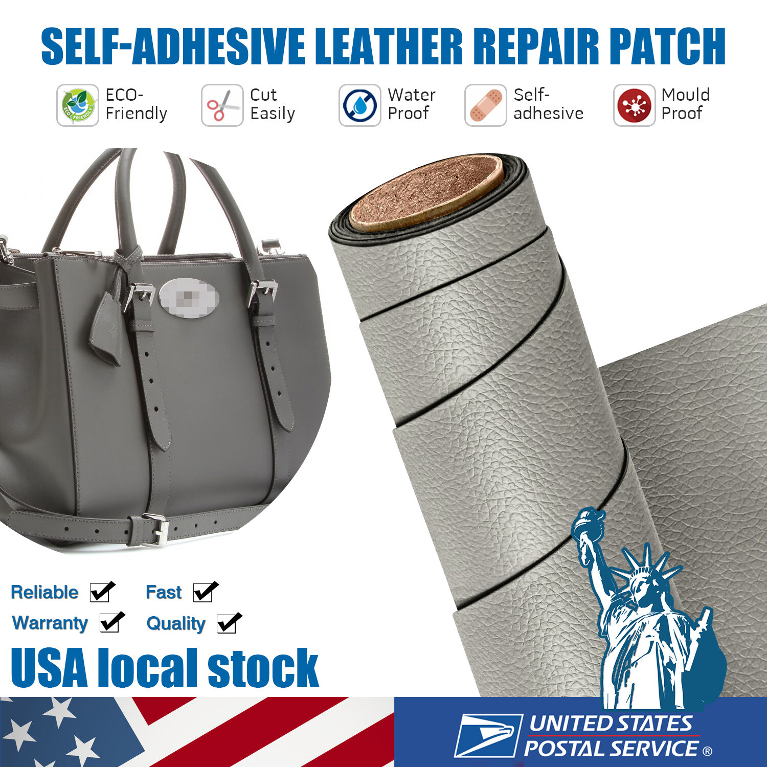 Grey Leather Patch Repair Kit Seat Bag Sofa Couch Chair Clothing DIY Sticker