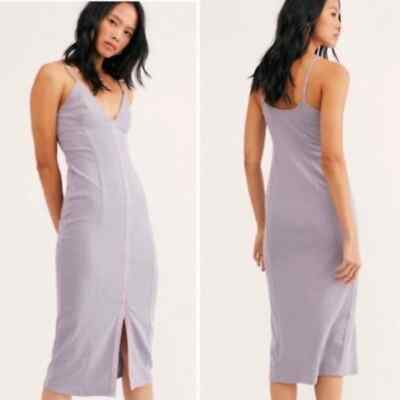 New Free People Make it Snappy Ribbed Midi Dress Lavender Size Small