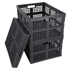 Idotry Plastic Folding Storage Crates Grey Collapsible Basket 28 L Set Of 3