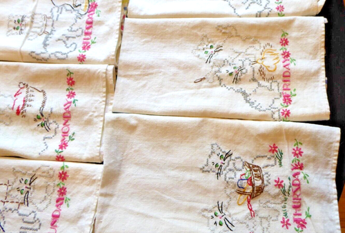 7 Days of Week Kitten Cats Embroidered Vintage Wonder-Dri Startex Kitchen Towels - Picture 6 of 17