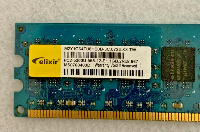 Elixir PC2-5300U-555-12-E1 1GB Memory Module DDR2-667MHz (1 x 1 Gb Module) - Image 2 of 3