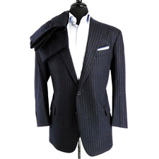 Brooks Bros OWN MAKE Speakeasy Navy Flannel Chalk Stripe Suit 46
