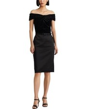 LAUREN Ralph Lauren Belted Off-the-Shoulder Cocktail Dress sz 2 Black