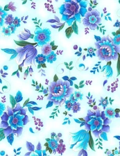 Fabric Regency Flowers TIMELESS TREASURES on Aqua Cotton by the 1/4 yard CM-7311